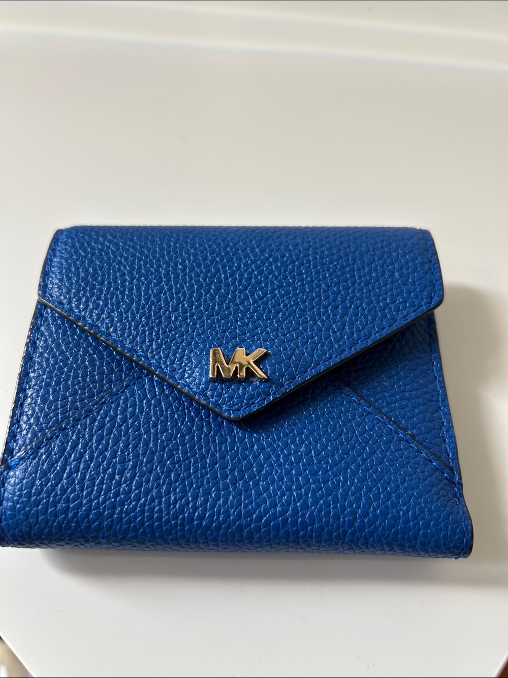 Michael Kors Cobalt Pebbled Leather Envelope Wallet with Gold MK